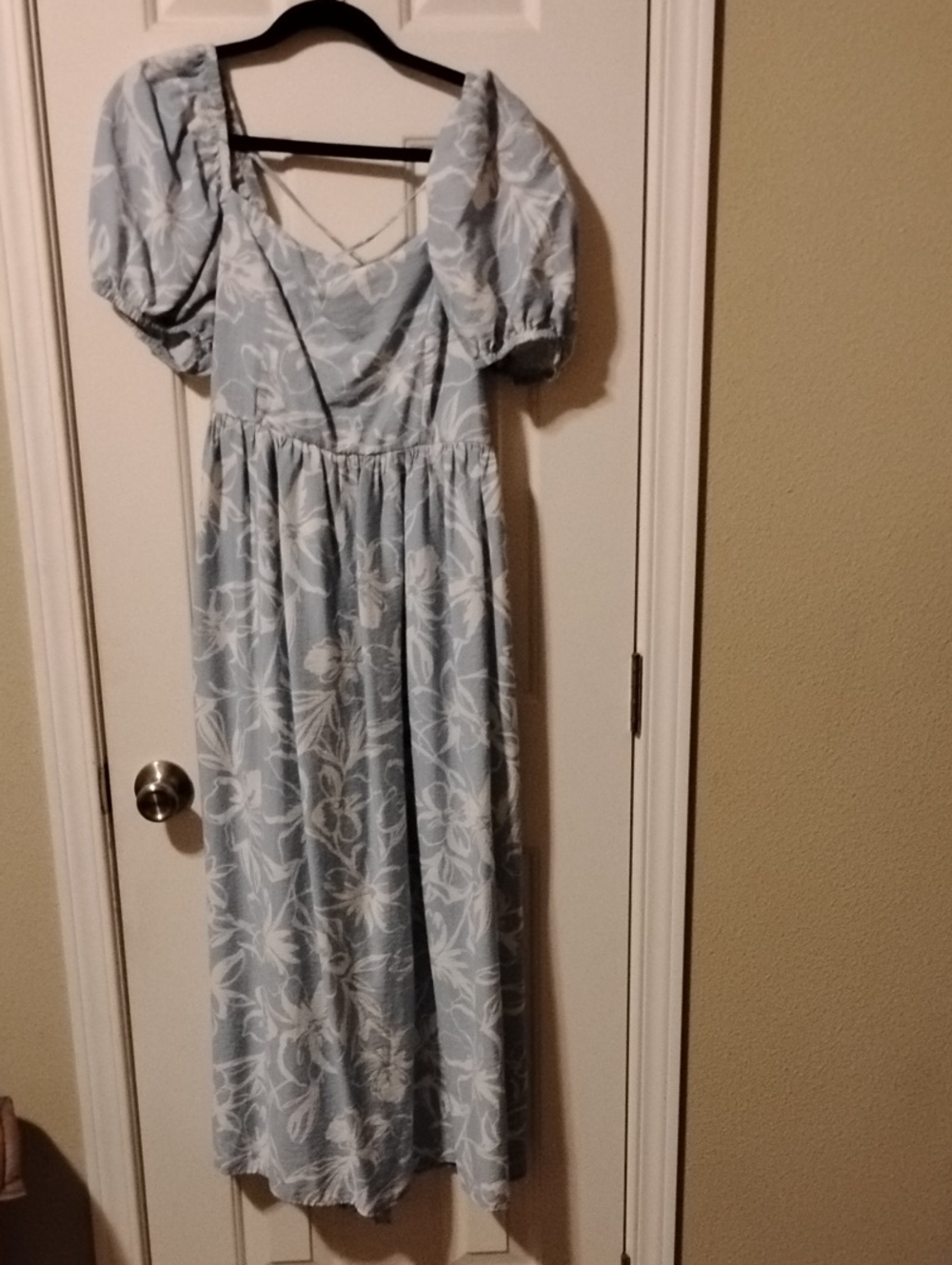 Light Blue Floral Puff-Sleeve Girls' Dress
